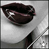 identical black-and-white images showing a person's lips with dark red lipstick, white star symbols, and diagonal lines