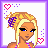 A 4x3 contact sheet of pixel art frames showing a summer-themed animated buddy icon with a blonde character, clothing items, and text phrases.