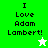 Green and white pixelated text displays "I Love Adam Lambert!" with a white star on green background and a green star on white background.
