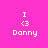 Four identical pixelated icons arranged in a on bright pink background, each showing 'I <3 Danny' text with white and magenta elements
