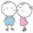 Two stick-figure characters stand side-by-side on a white background, with a blue background containing pink text surrounding them.