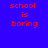 Pixelated text 'school is boring' in red on blue background with pink rectangular overlays, animated to shift positions across frames.