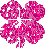 Four pink four-leaf clovers with white cross patterns on a gray background, arranged in two