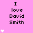 Pixelated pink background with repeated text "I love David Smith" and white heart symbols in a