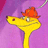 Yellow cartoon snake with red hat, white eye, and brown spot on snout against purple gradient background.