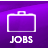 Purple background with white pixelated briefcase icon and 'JOBS' text below it.