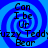 Blue spiral background with black text reading 'Can I be Ur Fuzzy Teddy Bear' repeated in four quadrants.