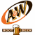 A pixelated image split into two sections: left shows a stylized 'AM' logo with orange and brown elements, right displays green text on dark green background.