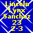 Yellow text on blue background with white geometric pattern, displaying name and numbers in four identical quadrants.