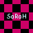 Pixelated pink and black checkered pattern with 'SaRaH' text in light gray, transitioning from square to diamond shapes across four