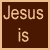 Brown and beige pixelated text blocks spell 'Jesus is my home boy' over a background of crosses, with the rightmost block showing faded text.