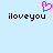 Pixelated pink heart symbol above black text 'iloveyou' on light blue background, two identical static instances side-by-side.