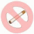 A static icon features a pink circular background with white triangular cutouts forming an X shape, overlaid by a diagonally positioned cylindrical object with brown ends and light-colored middle.