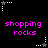 Black background with repeated pink text 'shopping rocks' and white star-shaped icons with dotted trails in a pattern