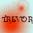 four showing the name 'TREVOR' in stylized brown letters over a light blue background with red circular blurs, where top-left and bottom-left include faint white spiral outlines
