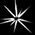 Four white starburst shapes on black background, varying in size and radiating line count from eight to twelve.