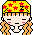 Pixel art avatar with yellow headband, red stars, and orange braided hair; show mouth shape change from closed to open