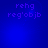 Blue background with purple text 'rehg reg'objb' in four quadrants, showing subtle pixel variations between frames.