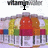 Pixelated image of a red and orange character with white legs, surrounded by colorful chairs, with text changing from 'I' to 'Love' to 'Vitamin water!' across frames.