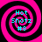 Four identical pink and black spiral patterns arranged in a , each containing cyan text reading "Hot Shotz #3"
