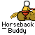 Pixel art animation of a stick figure riding a horse, displayed as an 8-frame contact sheet with visible motion cycles and repeated text labels.