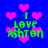 Blue background with pink heart shapes and green text reading "I LOVE ASHTON" in pixelated font.