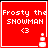 Red square icon with white pixelated text "Frosty the SNOWMAN" and heart symbol, featuring a snowman animation sequence.