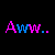 Pixelated text in pink and blue on black background with gray rectangle, reading 'Aww..', 'Cheer Up', 'Emo Kid!', arranged in a