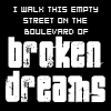 A 4x4 contact sheet of animated frames showing a text-based animation where the word 'broken' in 'broken dreams' changes color from white to red across different frames.