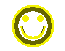 Yellow circular icon with smiling face, transitioning through pixelated states to a distorted shape on gray background.