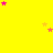 Yellow background with scattered pink and orange stars, one gray rectangle in bottom-right corner.