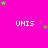 Bright pink background with repeated white 'UNIS' text and scattered green/pink star shapes in a pattern