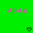 Green background with pink text 'ADAM' on left and right, black pixelated hearts below each text block.