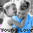 Two pixelated figures embrace, one in white with pink cheeks and the other in blue clothing against a gray background.