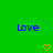 Green background with two blue 'Love' texts and orange pixelated hearts below each text.