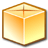 A pixelated cube with a gradient from light yellow to orange, outlined in brown, set against a gray background.