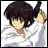 Pixelated anime-style character with dark hair in white shirt, hand near head, next to black background with white text.