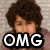 A four- shows a person with curly brown hair in three , each displaying text overlays: "OMG", "HE IS SO", and "HOT!!!"