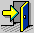 Pixelated animation of a blue door with yellow trim opening and closing, featuring a yellow arrow that changes shape and position relative to the door.