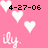 Pixelated pink background with white hearts and black text reading '4-27-06' above stylized white letters at bottom.