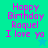 Pixelated text reads 'Happy Birthday Raquel I love yo' in pink on cyan background with a small star symbol.
