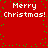 Red background with green pixel dots and four identical "Merry Christmas!" text blocks in white pixelated font arranged in a