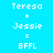 Pixelated text displays 'Teresa + Jessie = BFFL' across three identical with alternating background colors
