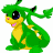 A pixelated green dragon mascot with yellow underbelly and black eyes stands on a white background, next to green text reading "Original Icons .com" on a dark green background.