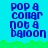 Blue pixelated text on cyan background with green grass-like border; three of identical text in top , two in bottom , one missing