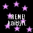 Black background with scattered purple stars and repeated white text 'XRENE! kaiDyn.' in pixelated font.
