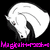 Pixelated white and black cartoon head with dark hair, pink text below on black background.