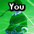 A four- shows a pixelated character in green clothing against a green background with white lines, with text changing