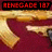 Golden assault rifle with magazine against maroon background, red text 'RENEGADE 187' in black bar at top and bottom.