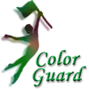 Static icon featuring a stylized figure holding a flag with green, white, and maroon colors alongside the text "Color Guard" in green script.